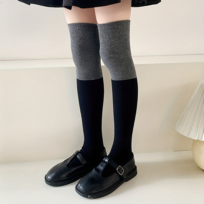 3 Pairs Girls Kids Over the Knee Stockings Block Calf Socks