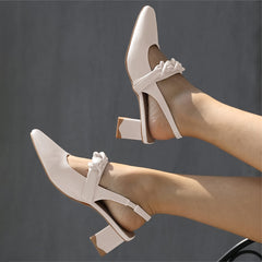 Women's Satin Chunky Heel Slingback Sandals with Chain Detail