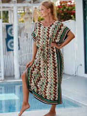 Chevron V Strips Belt Cover Up Kaftan
