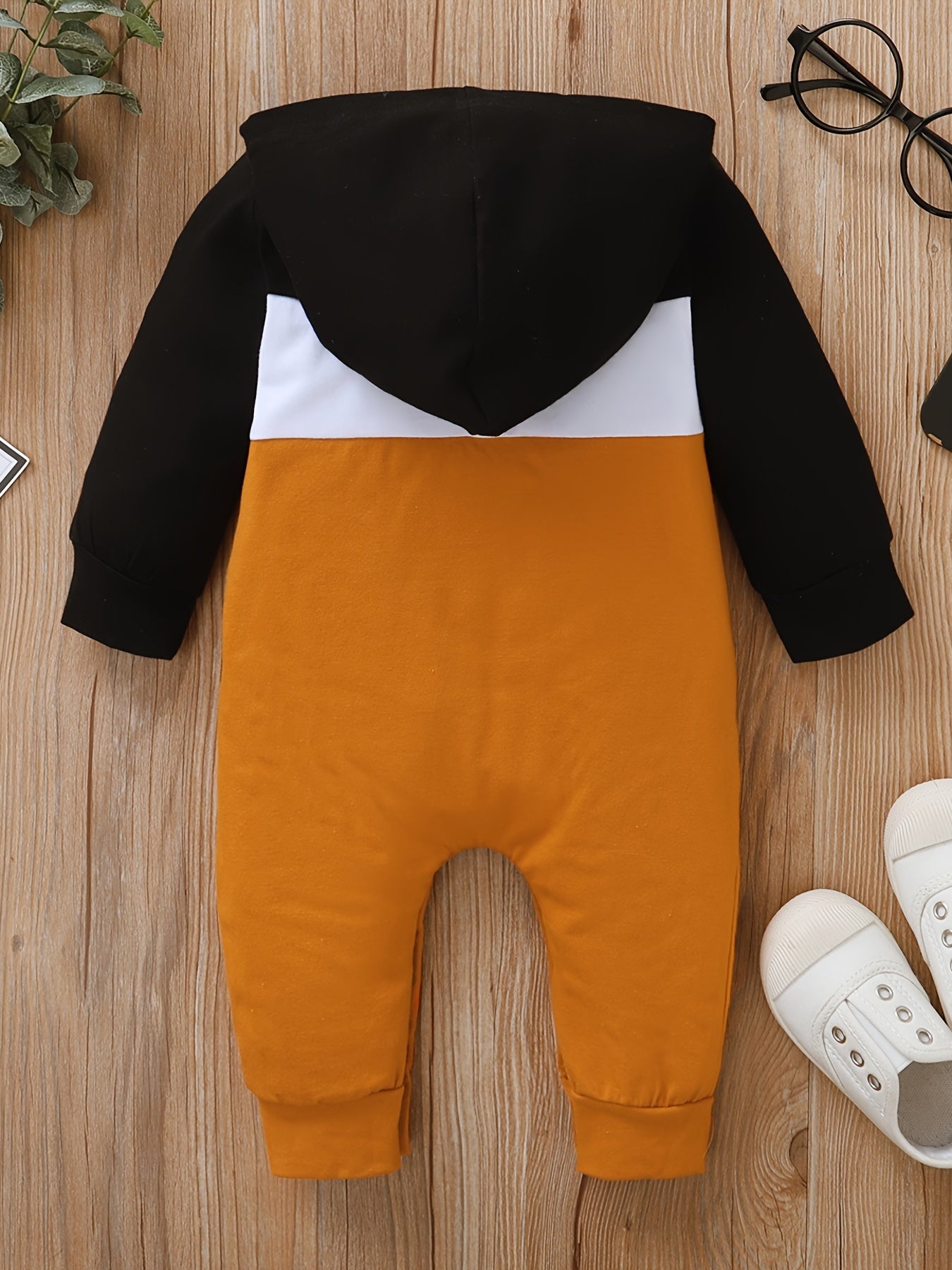 Classic Block Casual Jumpsuit Long Sleeve Hooded Romper