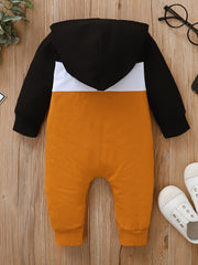 Classic Block Casual Jumpsuit Long Sleeve Hooded Romper