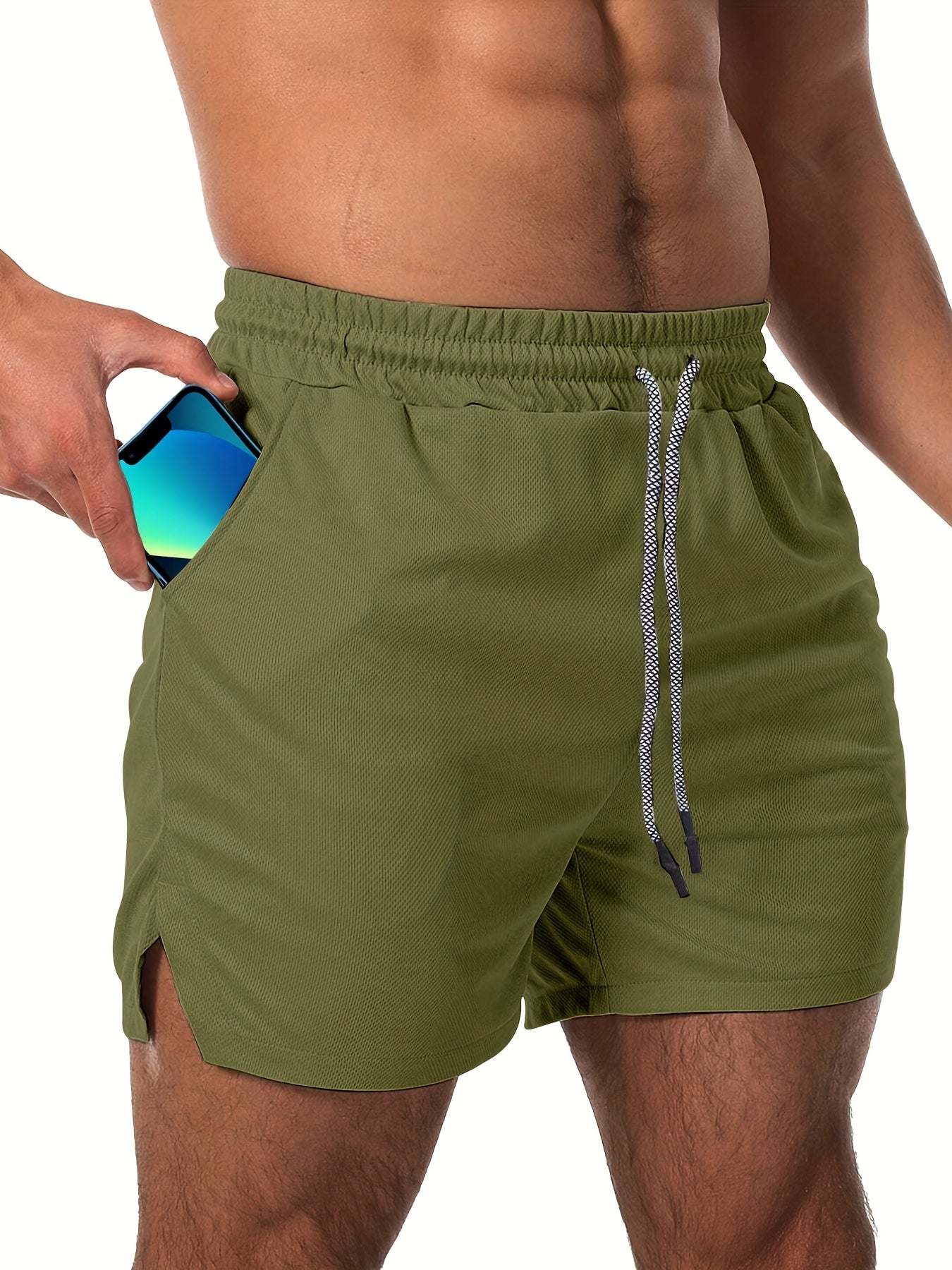 Men's Solid Workout Shorts Active Breathable Drawstring Shorts For Summer