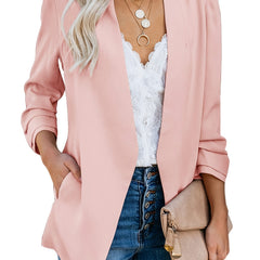 Open Front 3/4 Sleeve Blazer Solid V Neck Office Outerwear