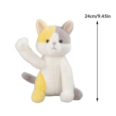 Fluffy Grey and Yellow Plush Cat Toy with Expressive Eyes