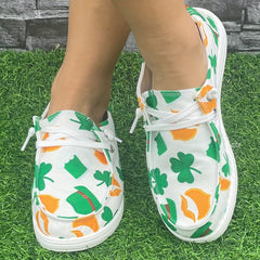 Women's Colorful Clover & Hat Flat Skate Shoes Lightweight Walking Shoes