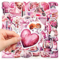 50pcs Pink Wedding Souvenir Decorative Sticker Series Waterproof DIY Decoration