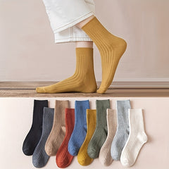 10 Pairs Breathable Women's Solid Socks Comfy & All Match Stockings
