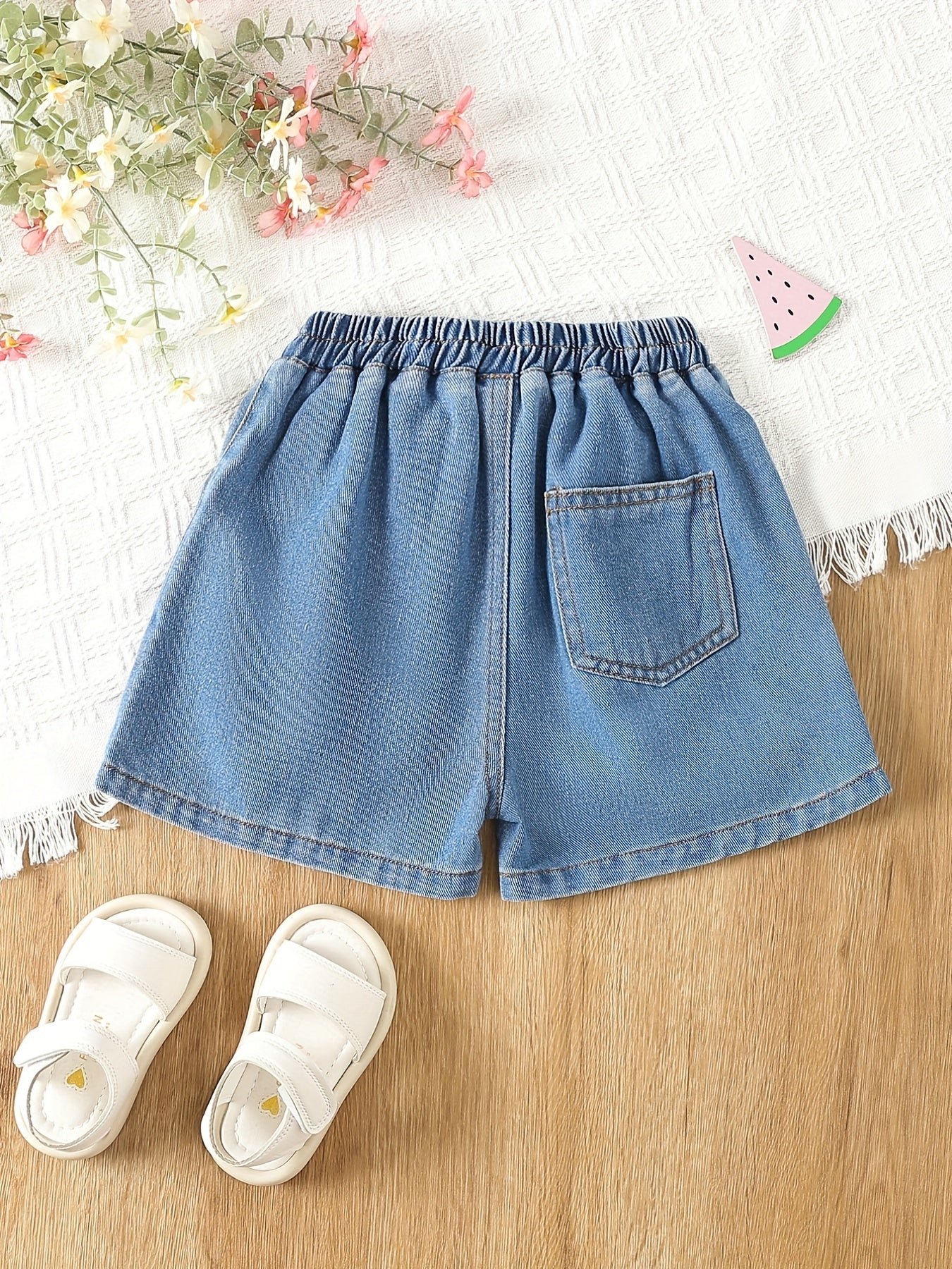 Girls Denim Shorts Elastic Waist Street Style Kids Outfit