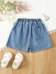 Girls Denim Shorts Elastic Waist Street Style Kids Outfit