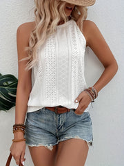 Eyelet Solid Halter Top Sleeveless Summer Top