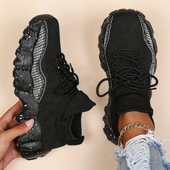 Women's Breathable Lace Up Knit Sneakers Low Top Walking Shoes