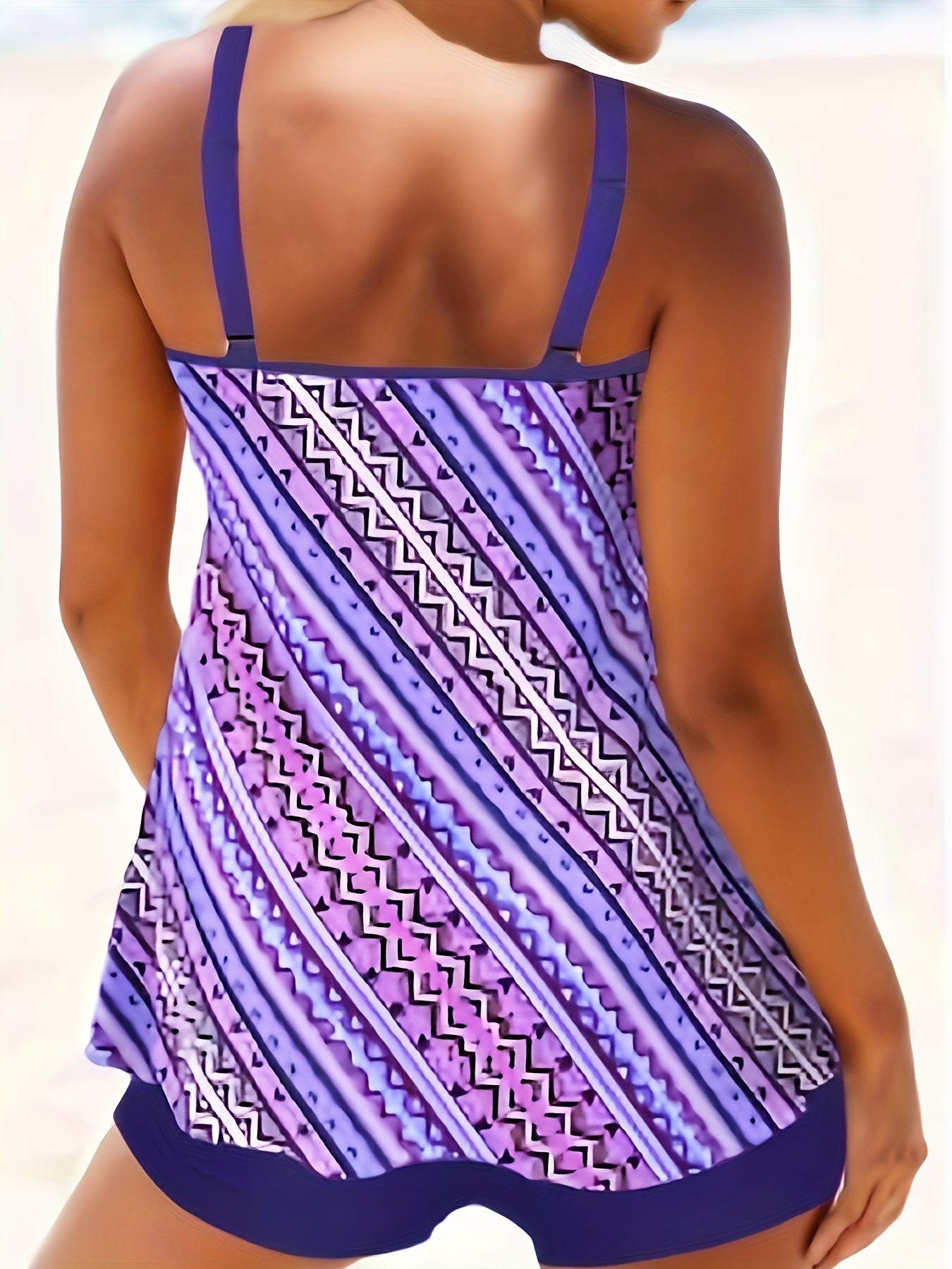Graphic Print Tankini Set Women's Cami Top & Shorts Swimsuit