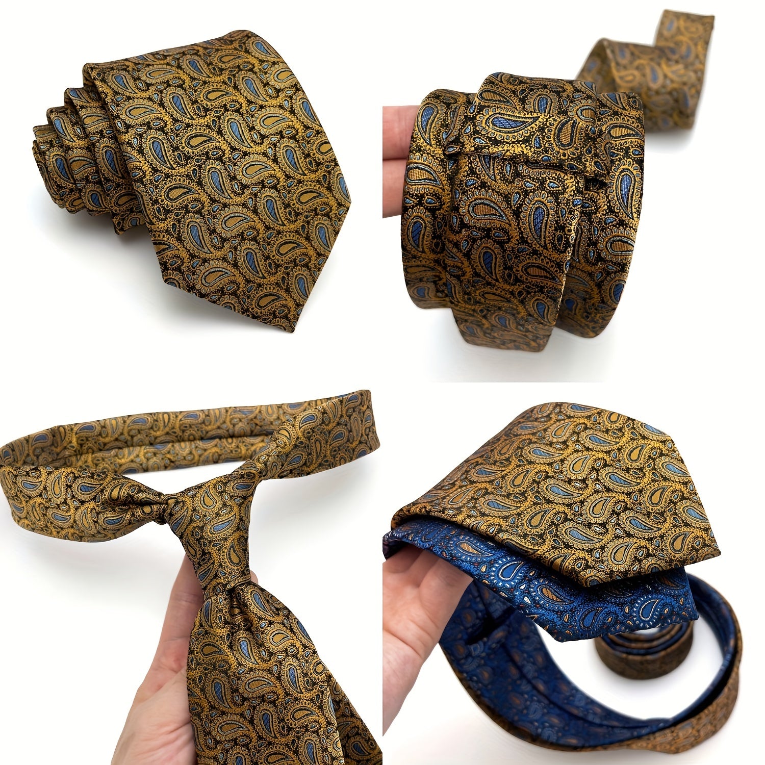 Men's Paisley Tie Jacquard Necktie Handkerchief Clip Set