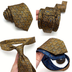 Men's Paisley Tie Jacquard Necktie Handkerchief Clip Set