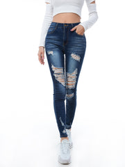 High Waist Skinny Jeans Distressed Stretchy Denim Pants