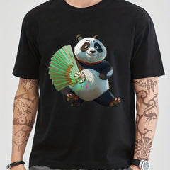 Cotton Anime Panda Print Men's Graphic Tee Crew Neck T shirt