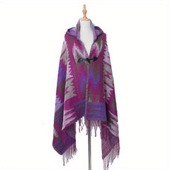 Boho Hoodie Tassel Shawl Geometric Pattern Scarf