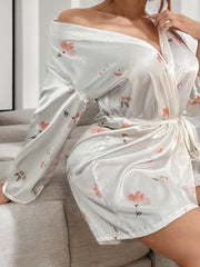 Floral Print Long Sleeve Home Robe Women's Loungewear