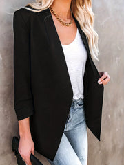 Ruched Blazer Open Front Long Sleeve Work Outerwear Women's Clothing
