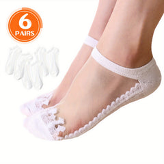 6 Pairs Floral Lace Socks Lightweight Low Cut Mesh Stockings