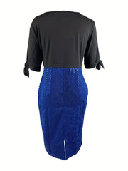 Party Dress Women's Plus Faux Pearl Decor Sequin Slim Fit Event Dress