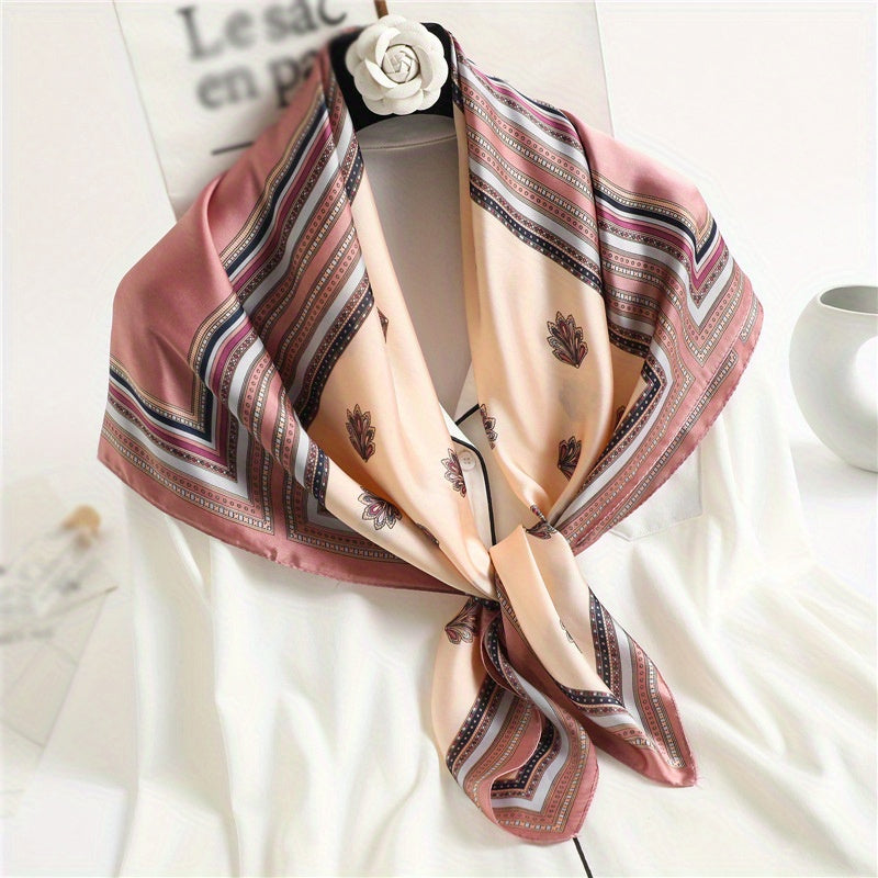 Striped Plaid Print Bandana Block Square Scarf Silk Shawl Classic Head Wraps