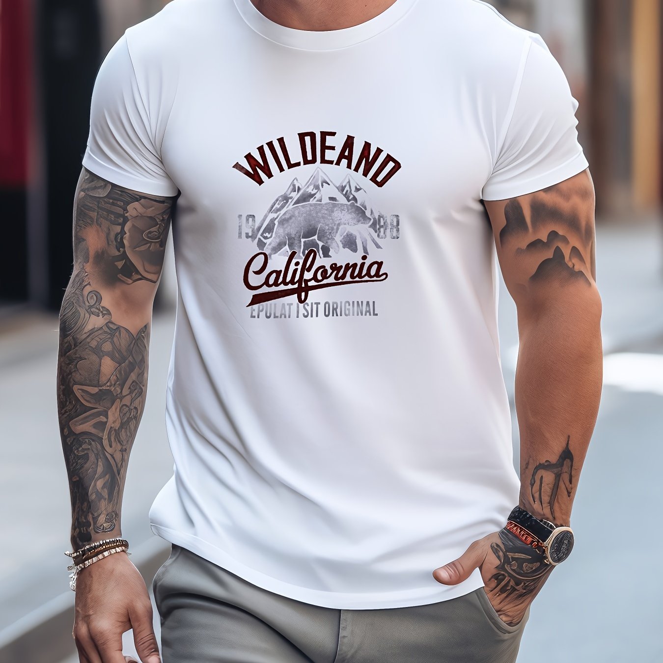 Graphic Print Leisure Sports T shirt Men's Casual Street Style Round Neck Tee