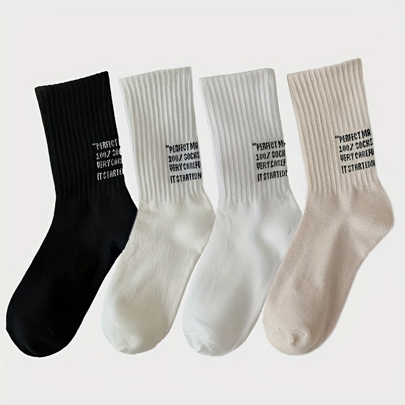 4 Pairs Letter Print Socks Breathable Mid Tube Women's Stockings