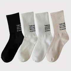 4 Pairs Letter Print Socks Breathable Mid Tube Women's Stockings