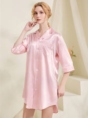 Satin Night Skirt Pajamas Dress Half Sleeve Button Down Nightdress