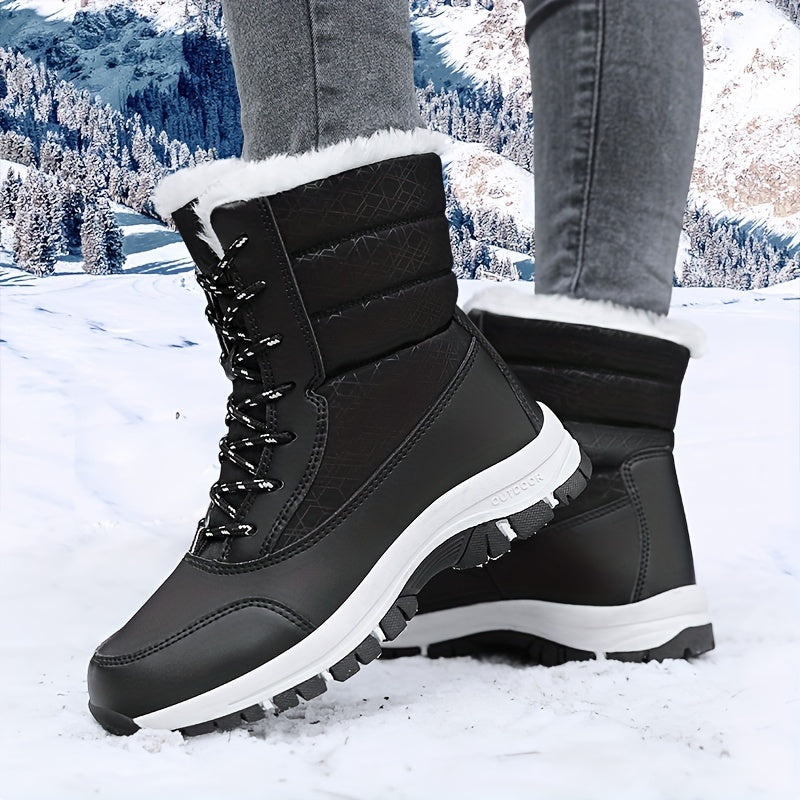 Women's Waterproof Snow Boots Thick Bottom High Top Lace Up Shoes