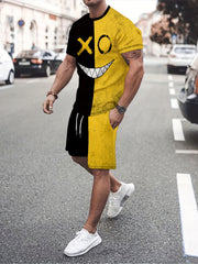 Grimace Pattern Print Men's 2 Pieces Outfits Short Sleeve T Shirt And Drawstring