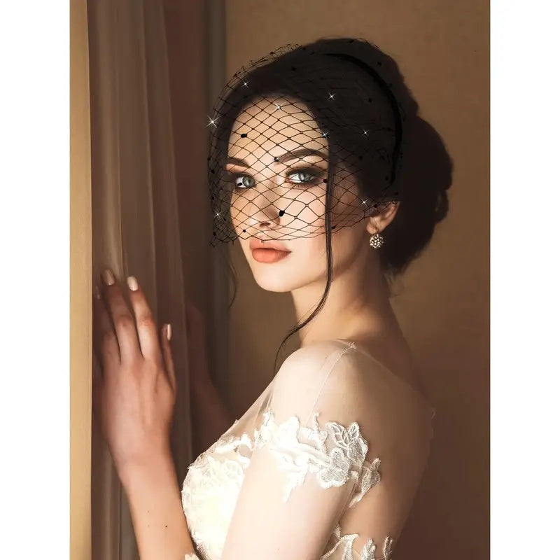 2pcs Rhinestone Hair Veils w/ Adjustable Headbands for All Hair Types