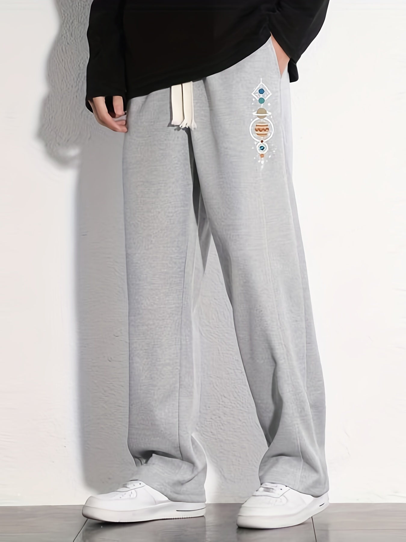 Planet Graphic Pattern Joggers Men's Casual Loose Fit Drawstring Pants