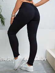 High Stretch Skinny Jeans Distressed Slash Pocket Denim Pants