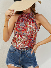 Paisley Print Sleeveless Top Halter Neck Casual Summer & Spring