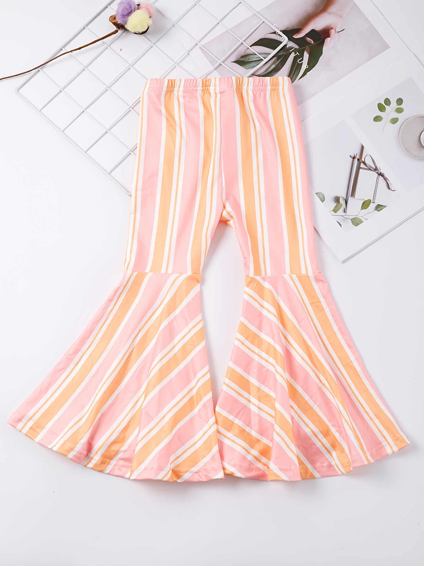 Girls Block Stripe Flare Leg Pants Spring Summer Clothes