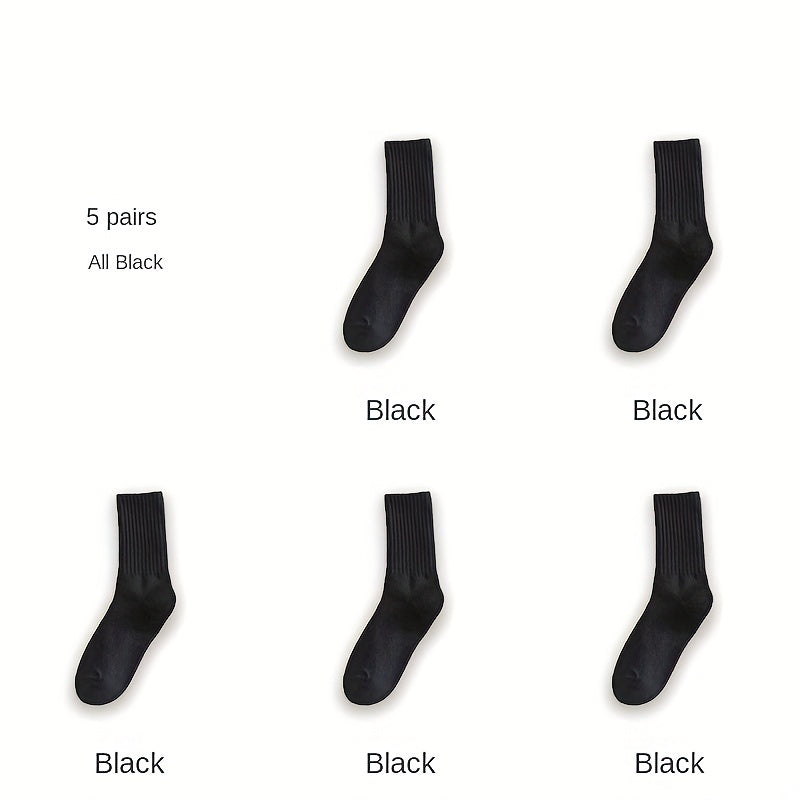 5 Pairs Ribbed Mid Tube Socks Women's Stockings