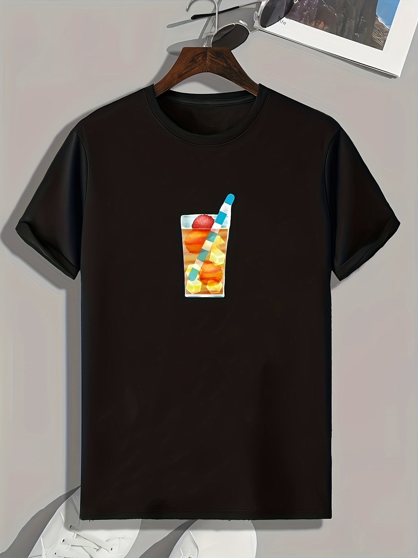 Fruit Drink Print Men's Comfy T shirt Active Slightly Stretch Tee