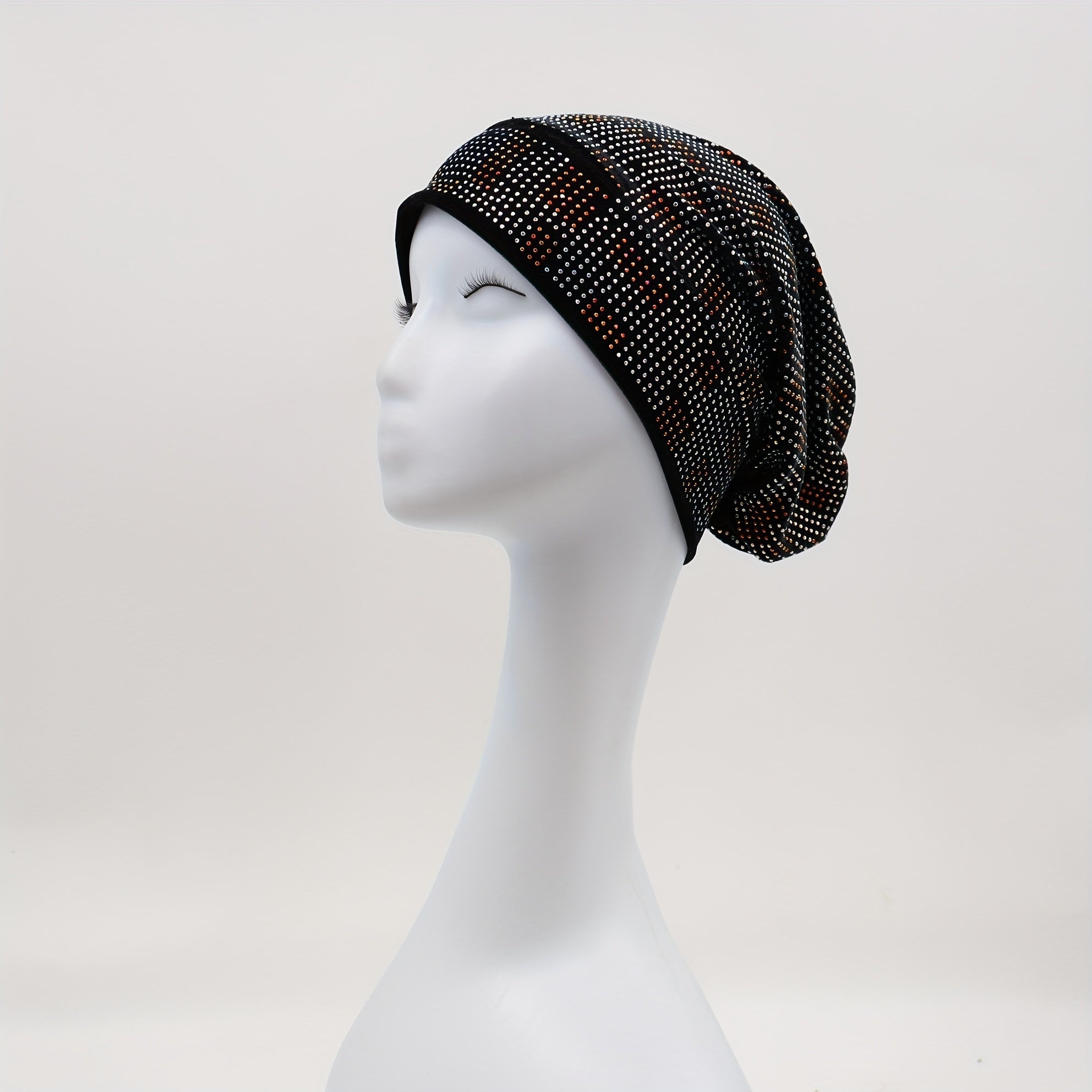 Rhinestone Velvet Turban Cap Slouchy Beanie Head Wrap Lightweight Bonnet