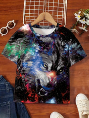 Girls 3D Wolf Graphic Short Sleeve Tee Summer Clothes Gift