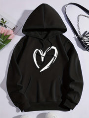 Heart Graphic Sports Hoodie with Front Pocket