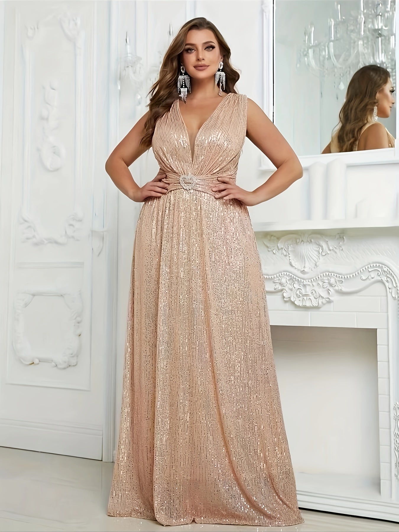Sequin Heart Decor Evening Formal Maxi Tank Dress