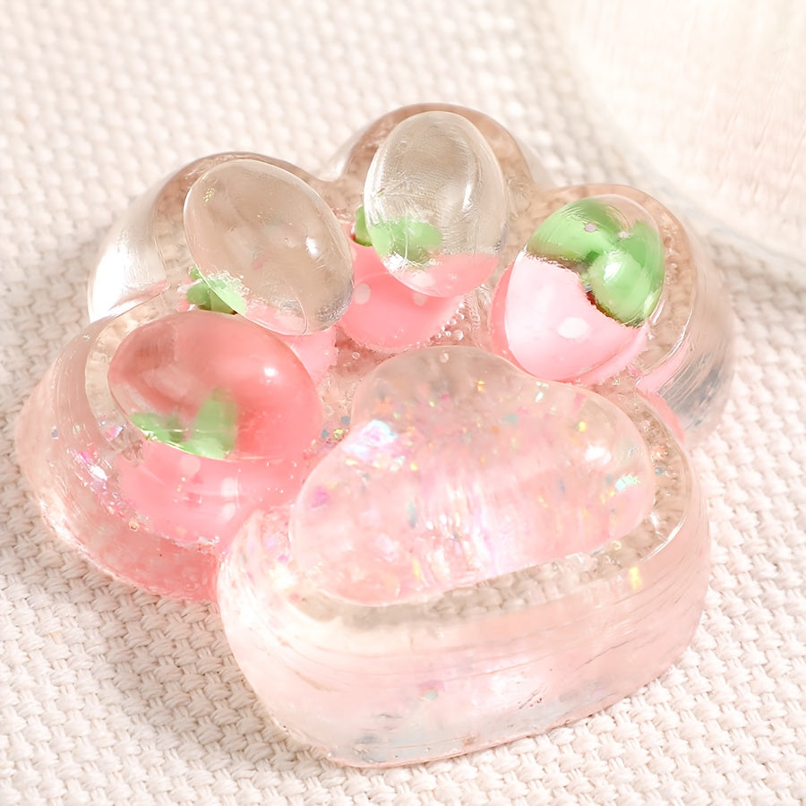 Clear Cat Paw Squishy Toy Pink Glitter Shining Silicone Squeeze Toy