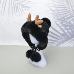 Bubble Beanie Deer Horn Knitted Pom Pom Hat