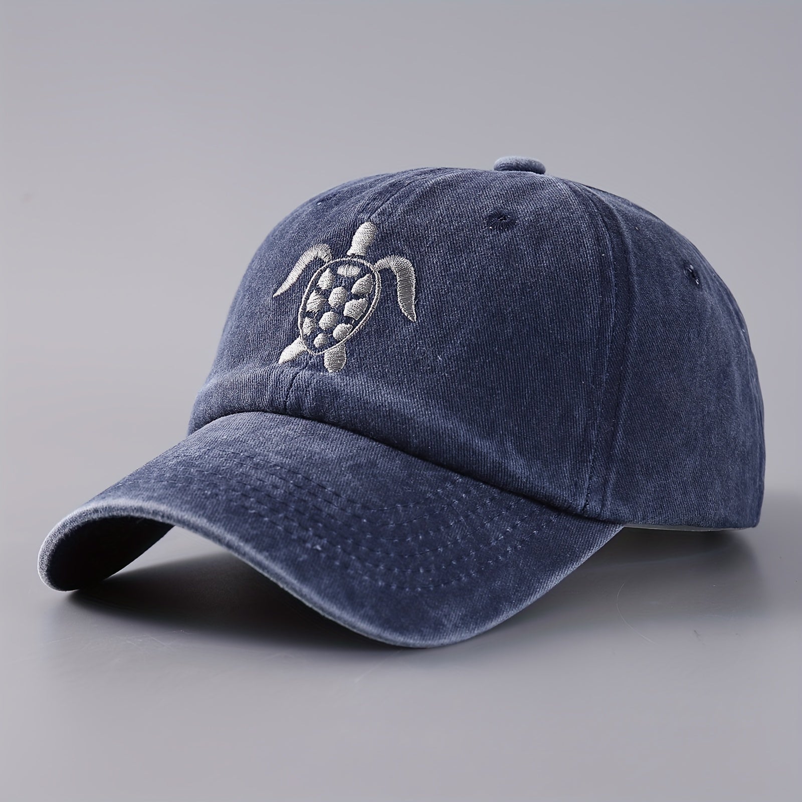 Vintage Washed Denim Baseball Cap Flying Turtle Curved Brim