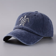 Vintage Washed Denim Baseball Cap Flying Turtle Curved Brim