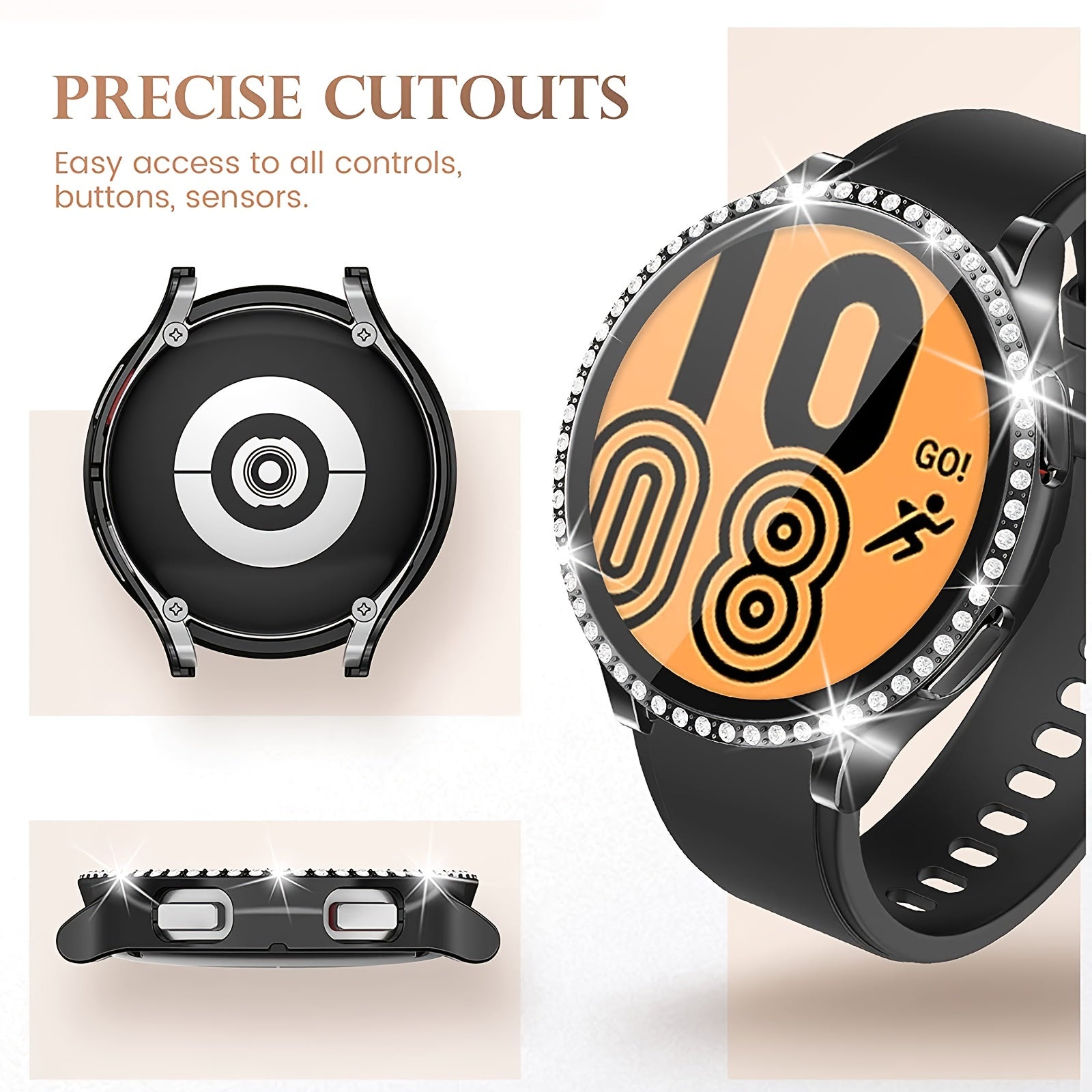 Galaxy Watch 6 40mm 44mm Rhinestone Case Bling Bumper Screen Protector Cover