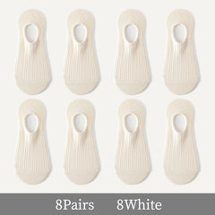 8 Pairs Solid No Show Socks Lightweight Non slip Ankle Socks Women's Stockings