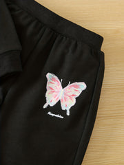 Girl's Butterfly Pattern Hoodie & Sports Pants Set